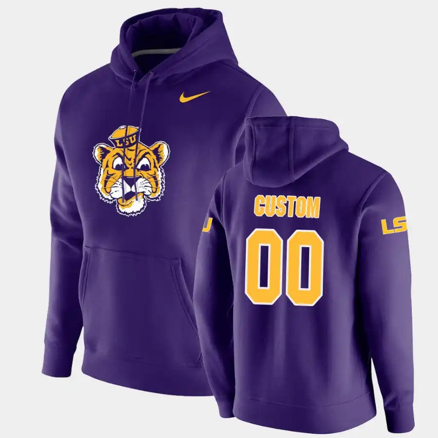 Men's LSU Tigers Vault Logo Club Fleece Purple Custom Pullover NCAA Football Hoodie